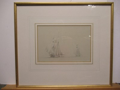 Lot 221 - RICHARD CALVERT JONES (BRITISH, 1804-1877) - 'MAN-O-WAR'; BEACHED BRIGANTINE; BRIGINTINE. ALL 1870