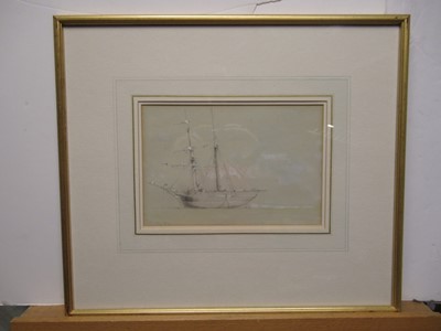 Lot 221 - RICHARD CALVERT JONES (BRITISH, 1804-1877) - 'MAN-O-WAR'; BEACHED BRIGANTINE; BRIGINTINE. ALL 1870