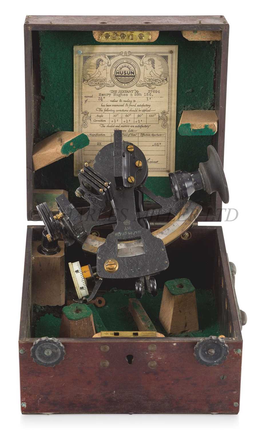 Lot 244 - A 3½IN. RADIUS AVIATION SEXTANT BY HENRY HUGHES & SONS LTD FOR THE AIR MINISTRY, CIRCA 1946