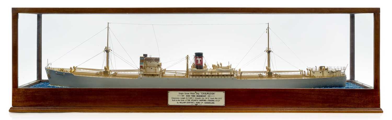 Lot 128 - A FINE BUILDER'S WATERLINE MODEL FOR THE M.V. CHULMLEIGH BUILT FOR THE ATLANTIC SHIPPING & TRADING CO. BY WILLIAM DOXFORD & SONS, SUNDERLAND, 1946