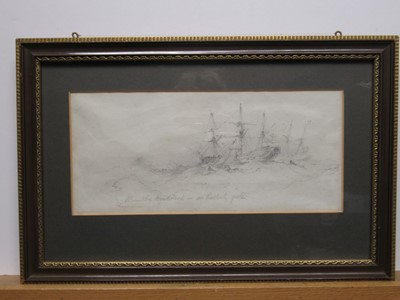 Lot 244 - WILLIAM LIONEL WYLLIE (BRITISH, 1851-1931) - BATTLESHIP AND SUBMARINE IN PORTSMOUTH HARBOUR