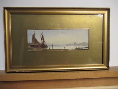 Lot 244 - WILLIAM LIONEL WYLLIE (BRITISH, 1851-1931) - BATTLESHIP AND SUBMARINE IN PORTSMOUTH HARBOUR