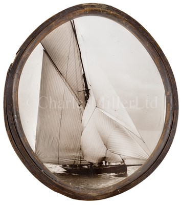 Lot 64 - A SEPIA PHOTOGRAPH OF THE EXTREME PLANK ON EDGE CUTTER YACHT CLARA, 1885