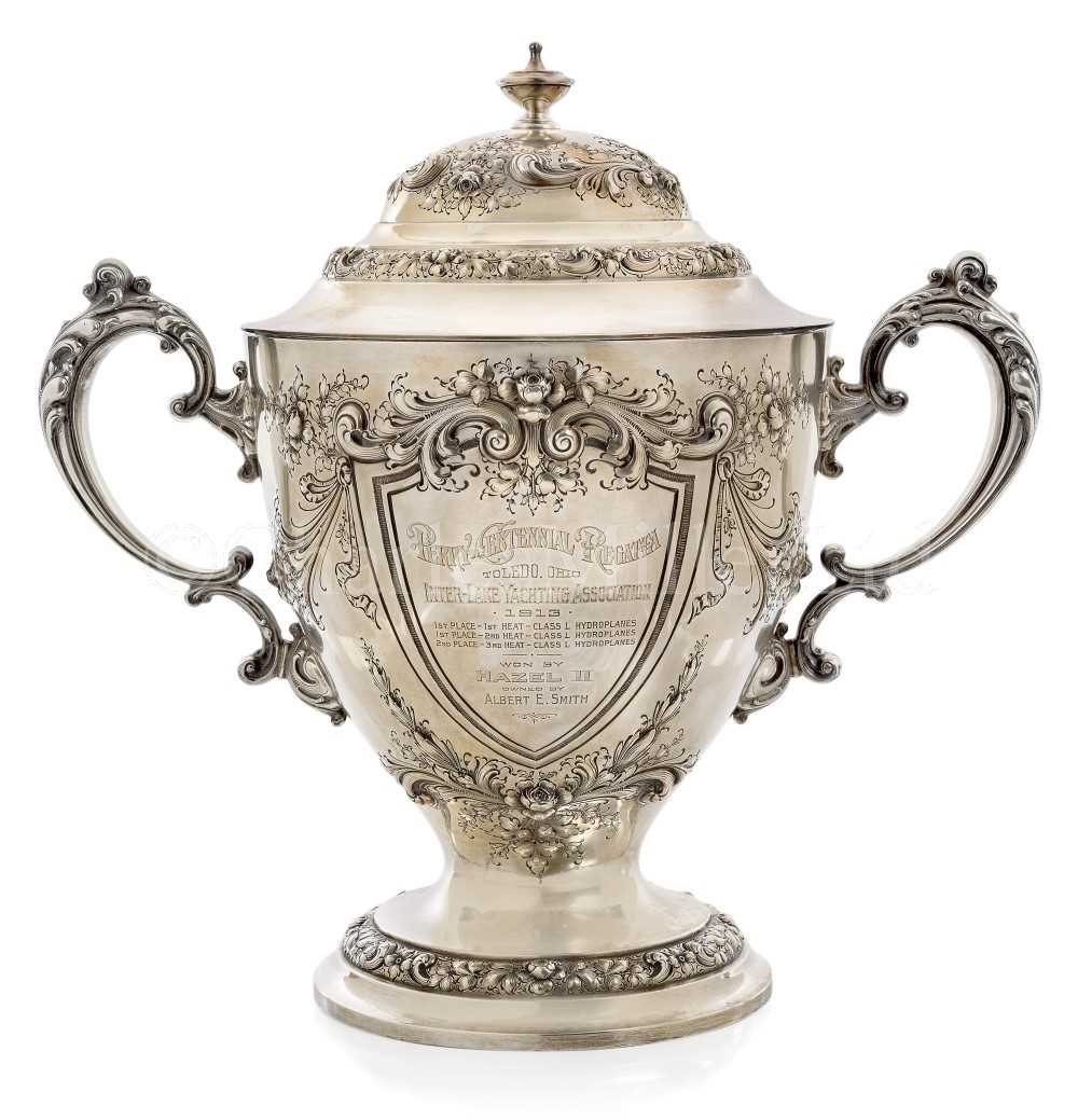 Lot 77 - AN AMERICAN STERLING SILVER RACING HYDROPLANE TROPHY, 1913