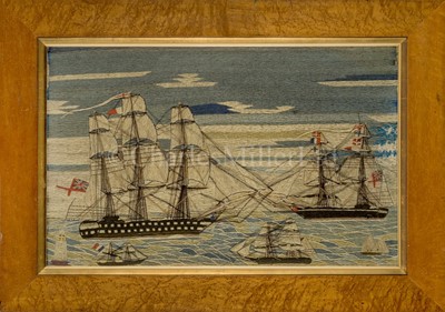 Lot 230 - A LARGE SAILOR'S WOOLWORK PICTURE, CIRCA 1860