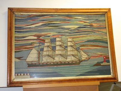 Lot 20 - A LARGE 19TH CENTURY SAILOR'S WOOLWORK PICTURE