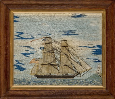 Lot 231 - A 19TH CENTURY SAILOR'S SILKWORK PICTURE