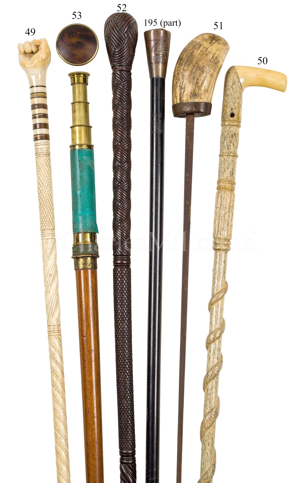 Lot 52 - A SAILOR WORK CARVED WOODEN SWAGGER STICK,