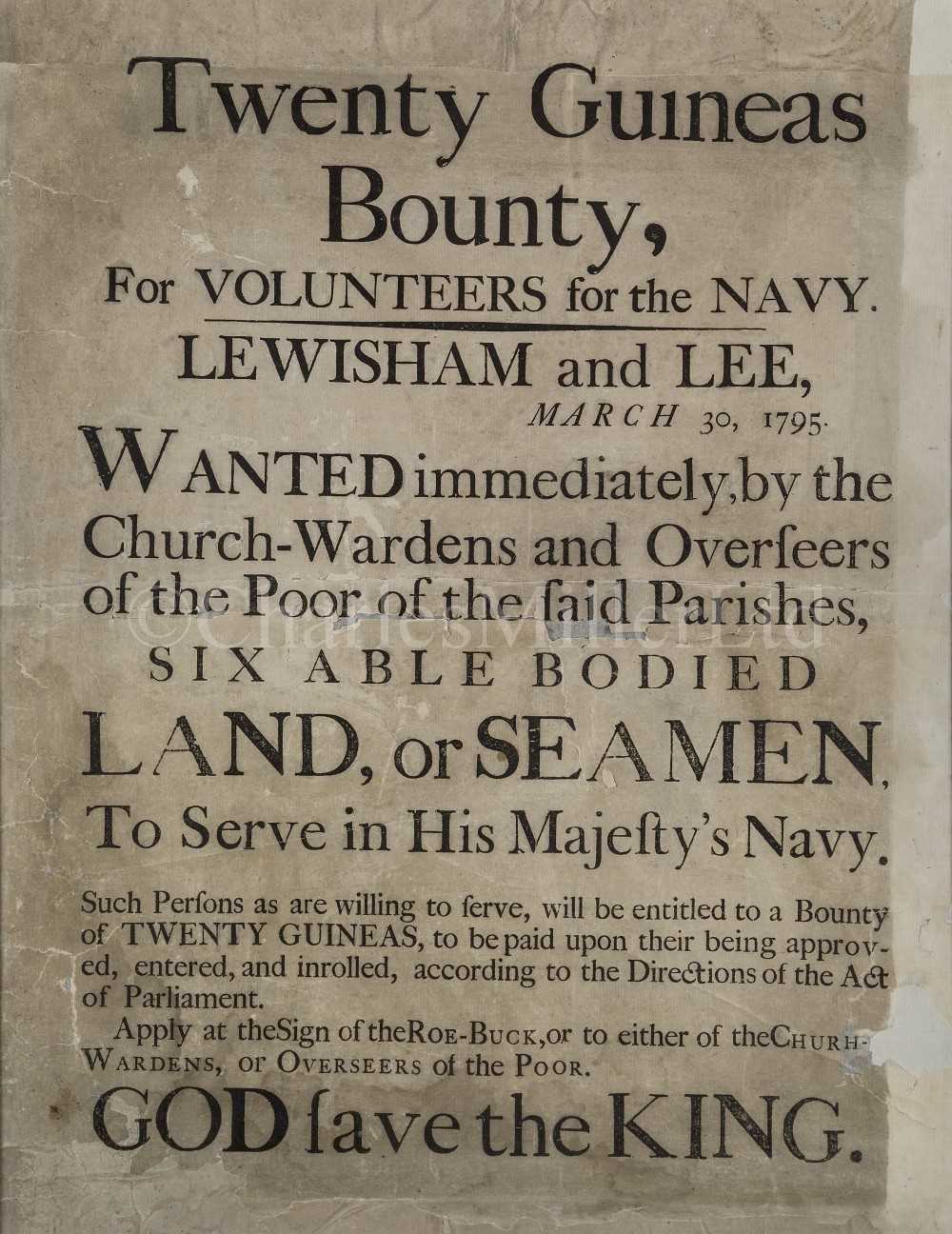 Lot 149 - A RARE NAVAL RECRUITING BROADSIDE, 1795