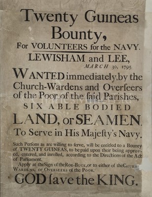 Lot 149 - A RARE NAVAL RECRUITING BROADSIDE, 1795