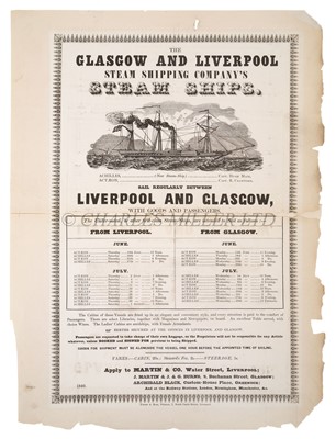 Lot 44 - A RARE GLASGOW & LIVERPOOL STEAM SHIPPING COMPANY TIMETABLE POSTER, C. 1840