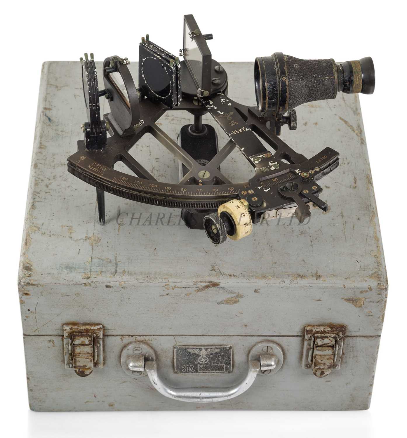 Lot 210 - A 6½IN. RADIUS KRIEGSMARINE SEXTANT BY C. PLATH, HAMBURG, CIRCA 1943