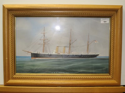 Lot 181 - A LAUNCHING MALLET AND PAINTING FOR THE 2ND CLASS CRUISER H.M.S. PHAETON, 1883