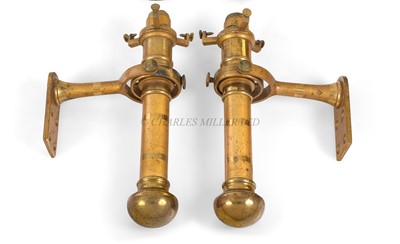 Lot 56 - A PAIR OF GIMBAL MOUNTED BRASS CANDLE SCONCES, PROBABLY 19TH CENTURY