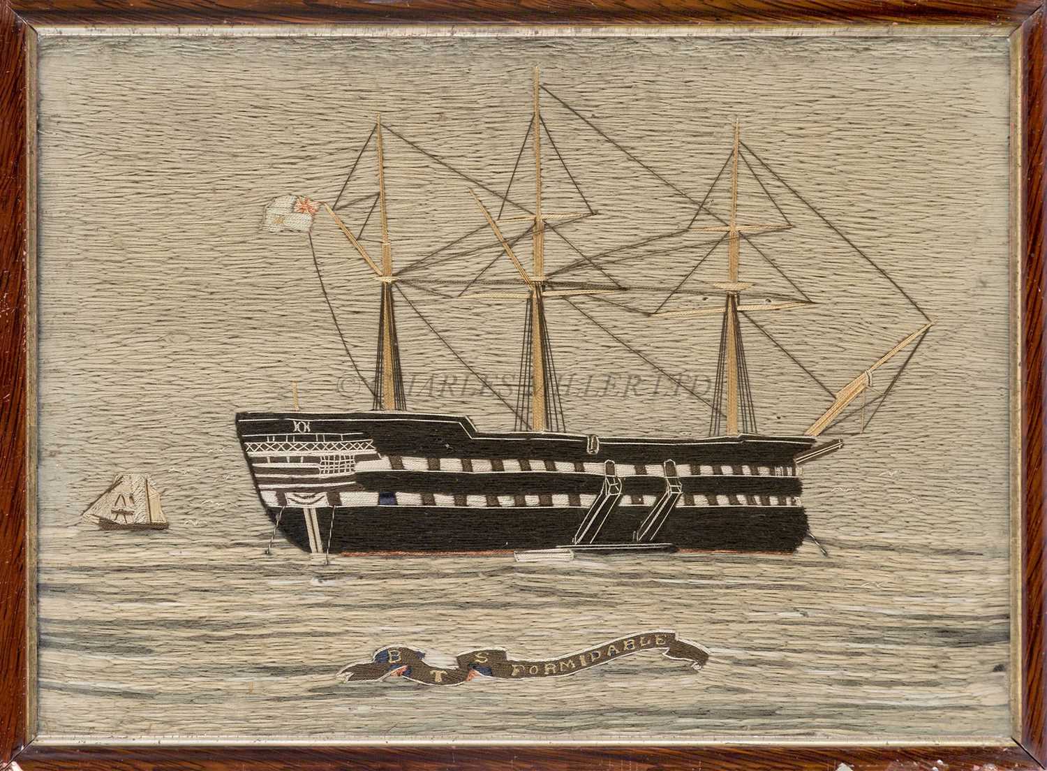 Lot 180 - A SAILOR'S WOOLWORK PICTURE OF AN IRONCLAD, CIRCA 1860