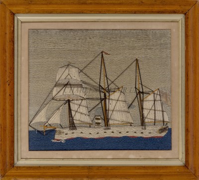 Lot 180 - A SAILOR'S WOOLWORK PICTURE OF AN IRONCLAD, CIRCA 1860