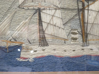 Lot 180 - A SAILOR'S WOOLWORK PICTURE OF AN IRONCLAD, CIRCA 1860