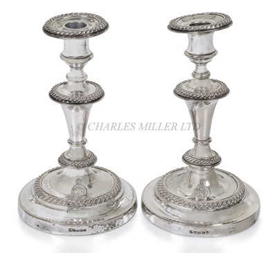 Lot 74 - A MATCHED PAIR OF CUNARD LINE PLATED CANDLESTICKS, C. 1865