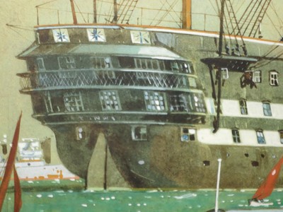 Lot 160 - KENNETH DENTON SHOESMITH (BRITISH, 1890-1939) H.M.Schoolship 'Conway' off Liverpool with assorted shipping