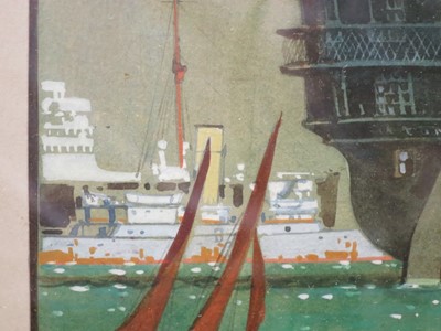 Lot 160 - KENNETH DENTON SHOESMITH (BRITISH, 1890-1939) H.M.Schoolship 'Conway' off Liverpool with assorted shipping
