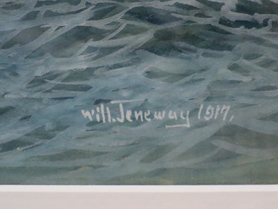 Lot 187 - WILL JENEWAY (BRITISH, 1886-1947) The mighty and the strong - H.M. Hospital Ship 'Aquitania' being escorted by a torpedo boat destroyer