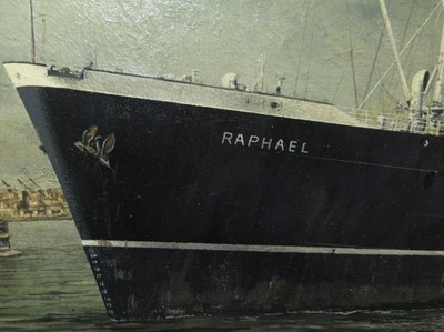 Lot 97 - δ ROBERT G. LLOYD (BRITISH, B. 1969) - The Lamport & Holt Line S.S. 'Raphael' off Liverpool, circa 1955