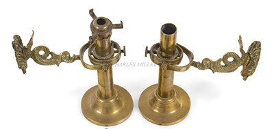 Lot 57 - A PAIR OF GIMBALLED YACHT CANDLE SCONCES, CIRCA 1900