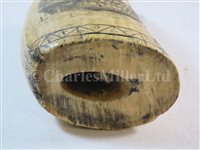 Lot 137 - Ø A 19TH CENTURY SCRIMSHAW DECORATED WHALE'S TOOTH COMMEMORATING ADMIRAL NELSON AND H.M.S. VICTORY