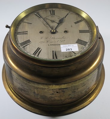 Lot 283 - A FINE SHIP'S BELL BULKHEAD CLOCK INCORPORATING THE SEQUENCE FOR THE 'DOG WATCHES' BY J.R. LOSADA, LONDON, CIRCA 1870