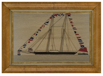 Lot 26 - A RARE PAIR OF WOOLWORKS FOR A SCHOONER YACHT OF THE ROYAL VICTORIA YACHT CLUB, CIRCA 1880