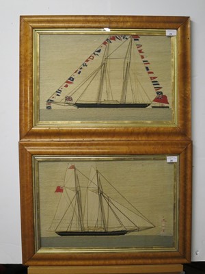 Lot 26 - A RARE PAIR OF WOOLWORKS FOR A SCHOONER YACHT OF THE ROYAL VICTORIA YACHT CLUB, CIRCA 1880