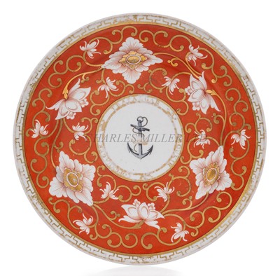 Lot 154 - A COMMEMORATIVE PLATE FOR LORD NELSON BY CHAMBERLAINS OF WORCESTER CONNECTED TO THE ABERGAVENNY SERVICE, CIRCA 1814