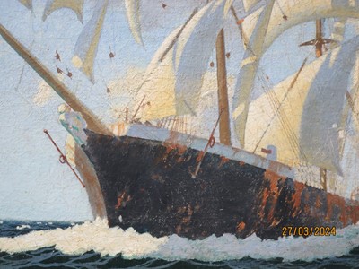 Lot 15 - δ CHARLES PEARS (BRITISH, 1873-1958) - A WINDJAMMER OF THE 1920S