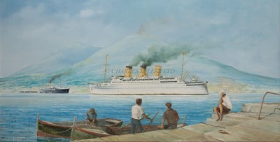 Lot 72 - δ ROBERT TAYLOR (BRITISH, 1946-2024) - THE 'EMPRESS OF INDIA' PASSING THE BAY OF NAPLES