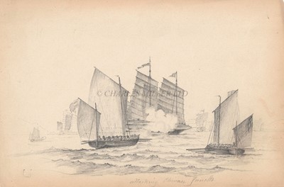 Lot 31 - C* A* C* (19TH CENTURY) - A COLLECTION OF 9 PENCIL DRAWINGS ALL WITH TITLES INCLUDING 'SLOOP OF WAR', 'ATTACKING CHINESE JUNCKS'