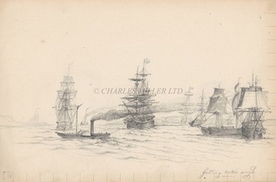 Lot 31 - C* A* C* (19TH CENTURY) - A COLLECTION OF 9 PENCIL DRAWINGS ALL WITH TITLES INCLUDING 'SLOOP OF WAR', 'ATTACKING CHINESE JUNCKS'