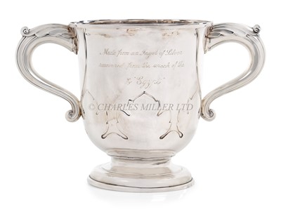 Lot 106 - A TWIN-HANDLED CUP MADE OF SILVER RECOVERED FROM THE P&O LINER 'EGYPT', SUNK 1922