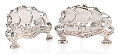 Lot 13 - A PAIR OF MARINE THEMED MENU HOLDERS BY OMAR RAMSDEN, CIRCA 1920