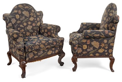 Lot 76 - A RARE PAIR OF FIRST CLASS ARMCHAIRS MADE FOR THE PALLADIAN LOUNGE OF R.M.S. 'AQUITANIA', PROBABLY SUPPLIED BY FREDERICK PARKER & SONS, CIRCA 1914