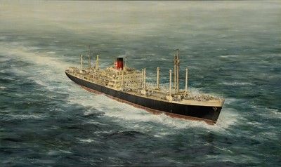 Lot 98 - δ ROBERT G. LLOYD (BRITISH, B. 1969) - NEW ZEALAND SHIPPING COMPANY 'NORTHUMBERLAND' AT SEA, 1956