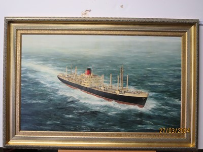 Lot 98 - δ ROBERT G. LLOYD (BRITISH, B. 1969) - NEW ZEALAND SHIPPING COMPANY 'NORTHUMBERLAND' AT SEA, 1956