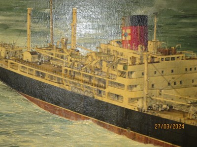 Lot 98 - δ ROBERT G. LLOYD (BRITISH, B. 1969) - NEW ZEALAND SHIPPING COMPANY 'NORTHUMBERLAND' AT SEA, 1956