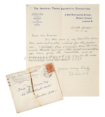 Lot 207 - IMPERIAL TRANS-ANTARCTIC EXPEDITION: A LETTER FROM ERNEST SHACKLETON TO A SUPPORTER WRITTEN FROM SOUTH GEORGIA ON THE EVE OF HIS FINAL DEPARTURE