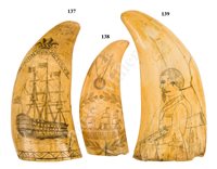 Lot 138 - Ø A 19TH CENTURY SCRIMSHAW DECORATED WHALE'S TOOTH COMMEMORATING AMERICA AND HER BRITISH AND FRENCH ALLIES