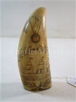 Lot 138 - Ø A 19TH CENTURY SCRIMSHAW DECORATED WHALE'S TOOTH COMMEMORATING AMERICA AND HER BRITISH AND FRENCH ALLIES