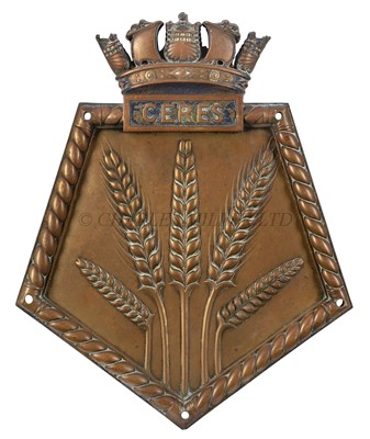 Lot 232 - THE SCREEN BADGE FOR H.M. LIGHT CRUISER 'CERES' 1917