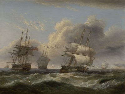 Lot 172 - THOMAS LUNY (BRITISH, 1759-1837) - A SQUADRON OF THE RED SHORTENING SAIL OFF BEACHY HEAD