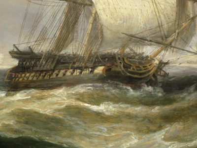 Lot 172 - THOMAS LUNY (BRITISH, 1759-1837) - A SQUADRON OF THE RED SHORTENING SAIL OFF BEACHY HEAD