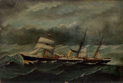 Lot 59 - FRANK BARNES (NEW ZEALAND, 1859-1941) - THE NEW ZEALAND SHIPPING CO'S S.S. 'TONGARIRO' UNDER REEFED CANVAS