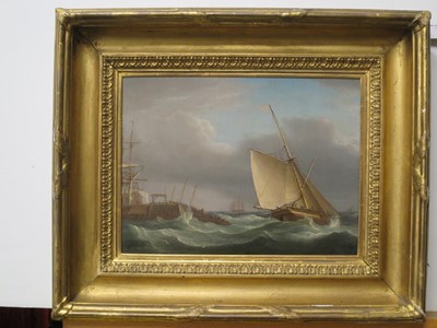Lot 9 - ATTRIBUTED TO THOMAS WHITCOMBE (1763-1824) - STUDY OF A CUTTER LEAVING THE HARBOUR